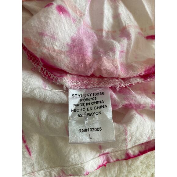 Entro Gauzy White Pink Tie Dye Colorful PomPom Spaghetti Strap Tank Sz L - Picture 9 of 12